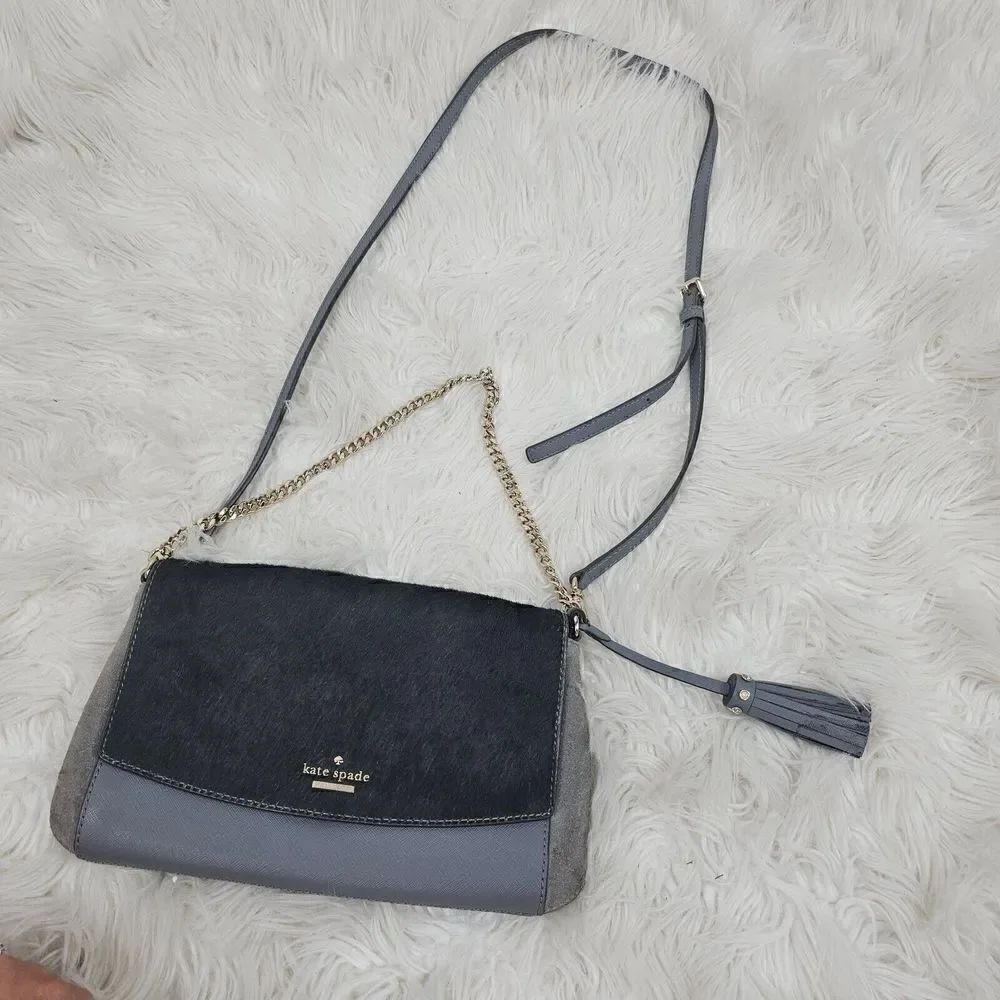 Kate Spade Laurel Way Haircalf Greer Crossbody Shoulder Bag Purse Smoky Gray